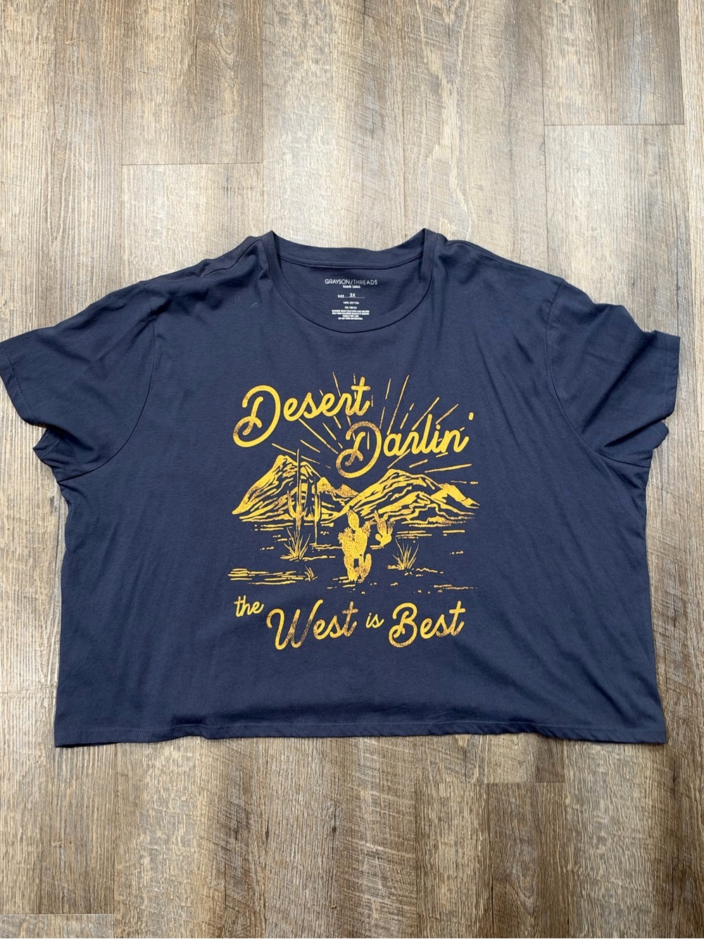 Plus size Graphic Desert Darlin' Crop Tee - Navy & Mustard